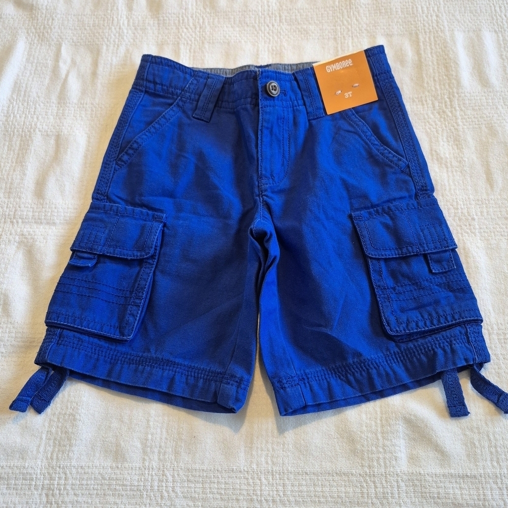 Gymboree boys size 3T royal blue cargo shorts, adjustable waist, NWT
